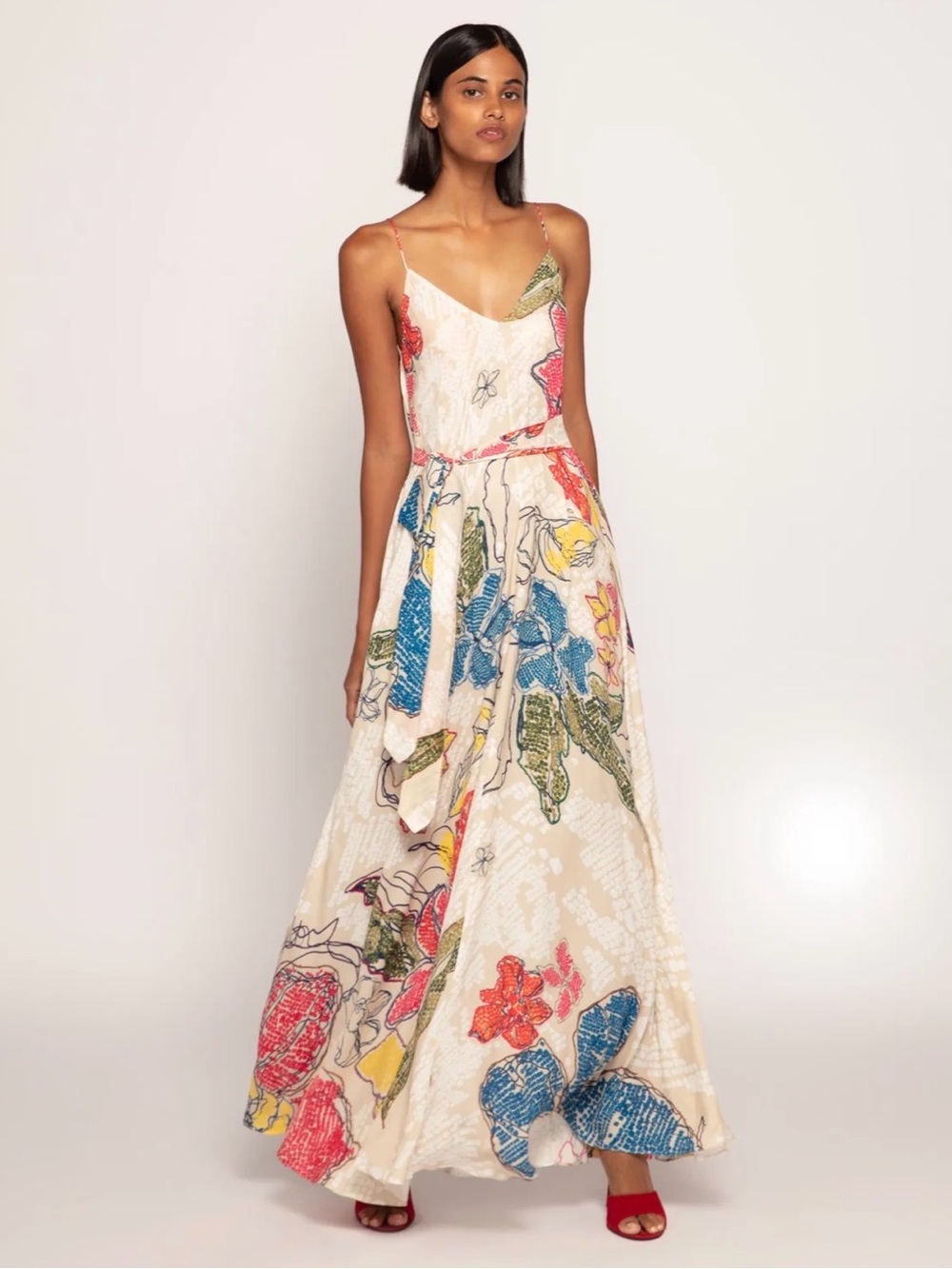 Saaksha & Kinni Periwinkle Bandhani Print V Neck Column Dress With Belt Size Xs — image 2 of 8